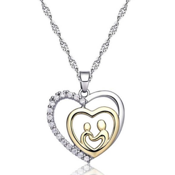 Sterling Silver/Gold Heart Mother/Child Necklace. - Picture 2 of 3